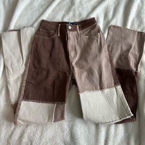 hollister brown patchwork ultra-high rise dad jeans